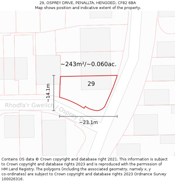 29, OSPREY DRIVE, PENALLTA, HENGOED, CF82 6BA: Plot and title map