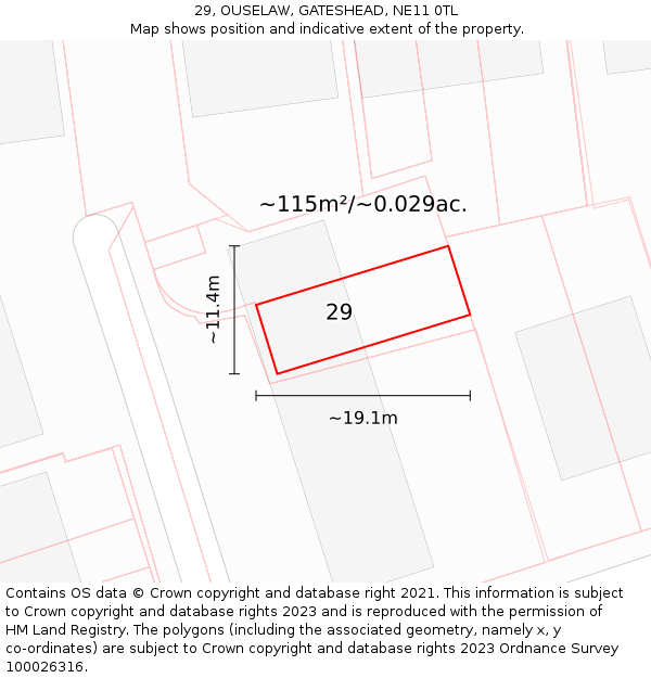 29, OUSELAW, GATESHEAD, NE11 0TL: Plot and title map