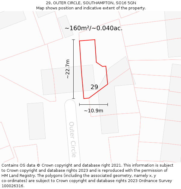 29, OUTER CIRCLE, SOUTHAMPTON, SO16 5GN: Plot and title map