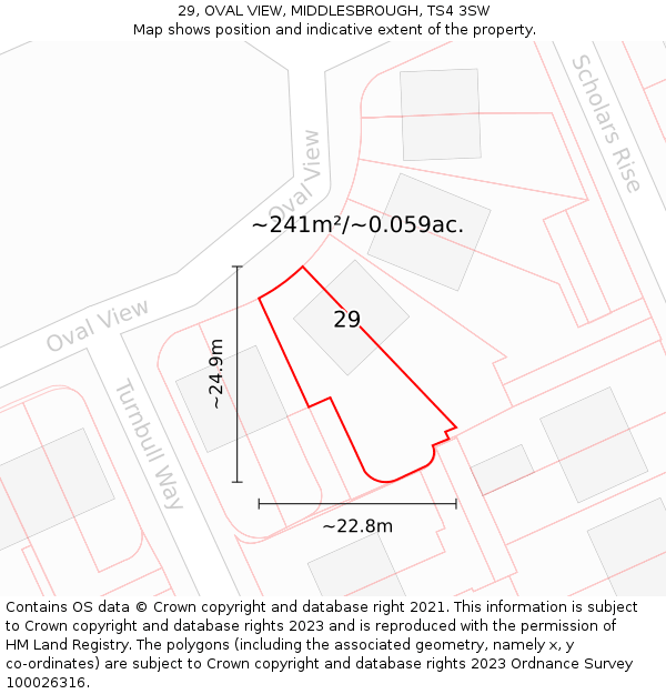 29, OVAL VIEW, MIDDLESBROUGH, TS4 3SW: Plot and title map