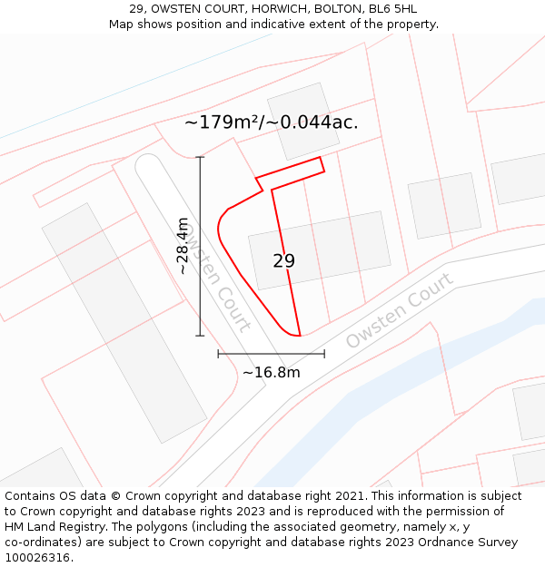 29, OWSTEN COURT, HORWICH, BOLTON, BL6 5HL: Plot and title map