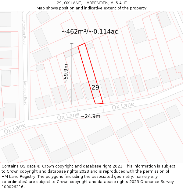29, OX LANE, HARPENDEN, AL5 4HF: Plot and title map