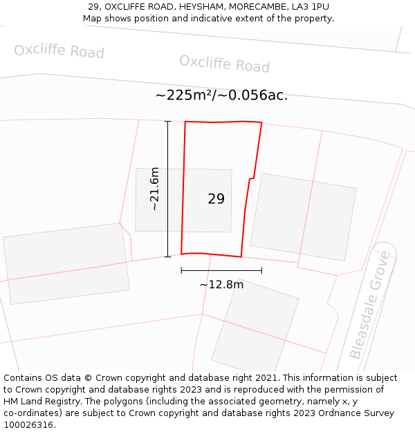 29, OXCLIFFE ROAD, HEYSHAM, MORECAMBE, LA3 1PU: Plot and title map