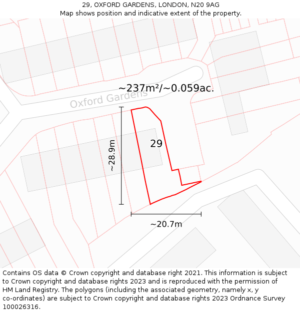 29, OXFORD GARDENS, LONDON, N20 9AG: Plot and title map