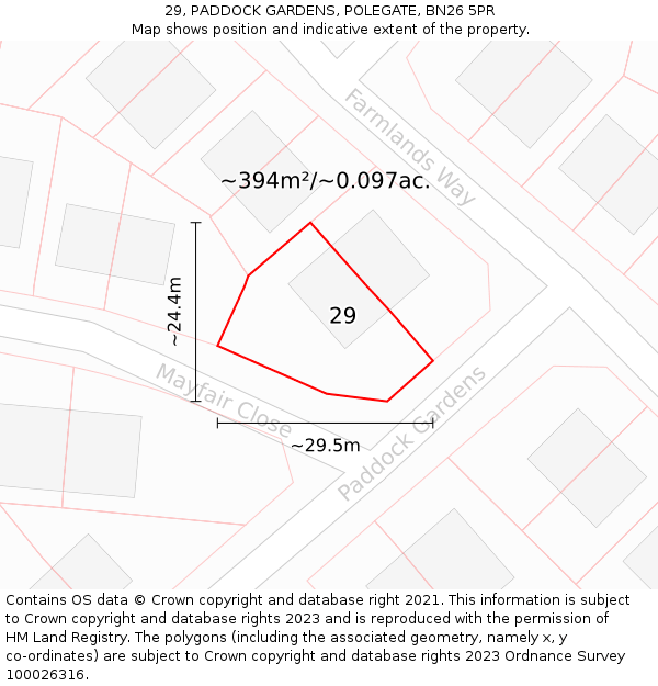 29, PADDOCK GARDENS, POLEGATE, BN26 5PR: Plot and title map
