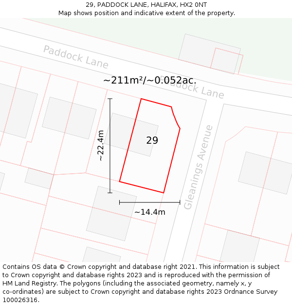 29, PADDOCK LANE, HALIFAX, HX2 0NT: Plot and title map