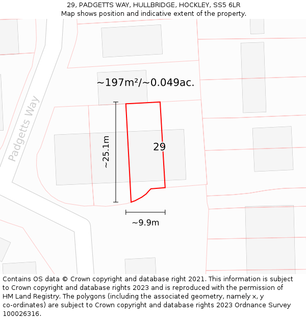 29, PADGETTS WAY, HULLBRIDGE, HOCKLEY, SS5 6LR: Plot and title map