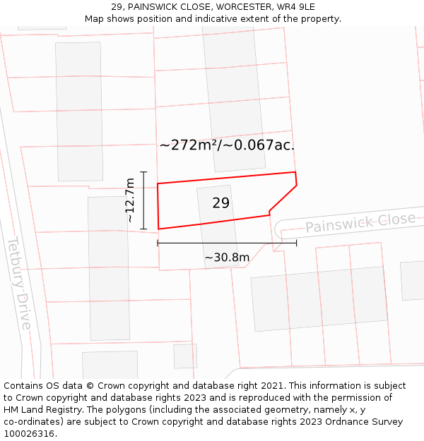 29, PAINSWICK CLOSE, WORCESTER, WR4 9LE: Plot and title map