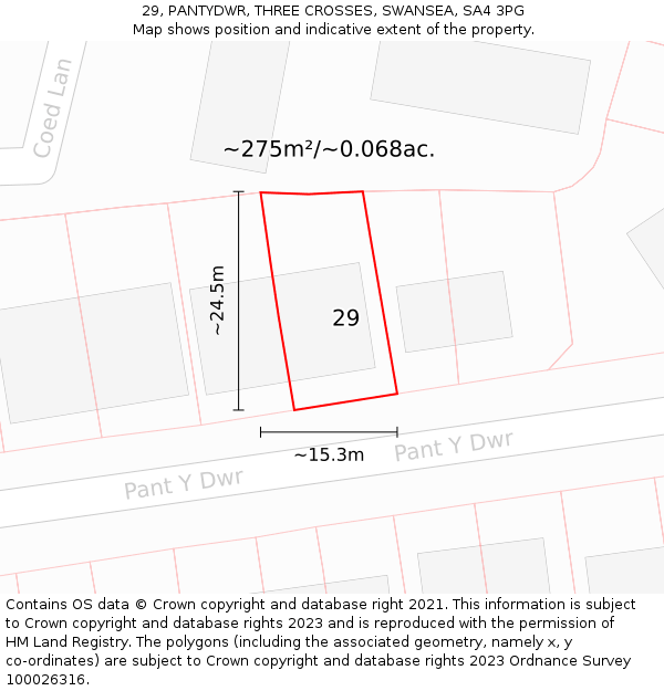 29, PANTYDWR, THREE CROSSES, SWANSEA, SA4 3PG: Plot and title map