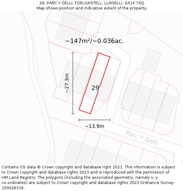 29, PARC Y GELLI, FOELGASTELL, LLANELLI, SA14 7AQ: Plot and title map