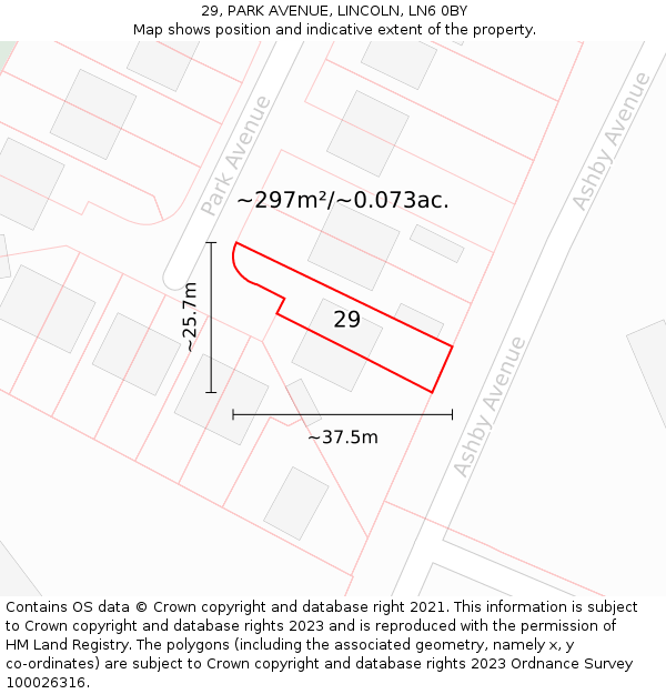 29, PARK AVENUE, LINCOLN, LN6 0BY: Plot and title map