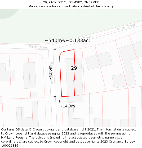 29, PARK DRIVE, GRIMSBY, DN32 0EG: Plot and title map