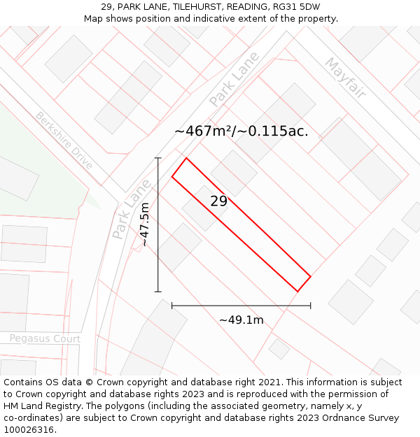 29, PARK LANE, TILEHURST, READING, RG31 5DW: Plot and title map