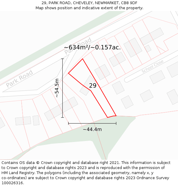 29, PARK ROAD, CHEVELEY, NEWMARKET, CB8 9DF: Plot and title map