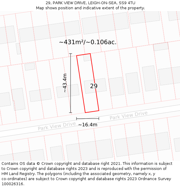 29, PARK VIEW DRIVE, LEIGH-ON-SEA, SS9 4TU: Plot and title map
