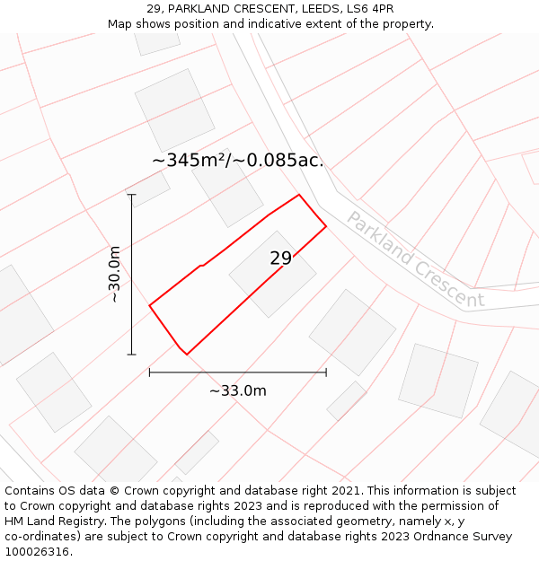 29, PARKLAND CRESCENT, LEEDS, LS6 4PR: Plot and title map