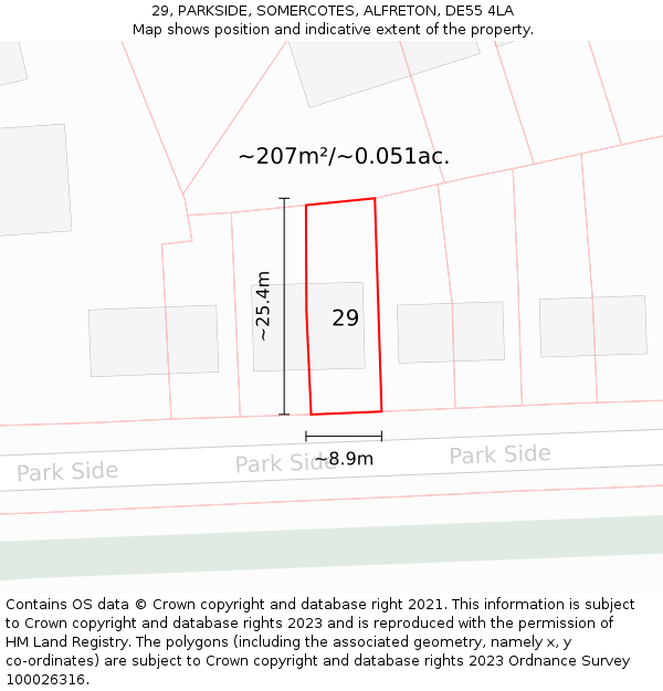 29, PARKSIDE, SOMERCOTES, ALFRETON, DE55 4LA: Plot and title map