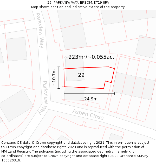 29, PARKVIEW WAY, EPSOM, KT19 8FA: Plot and title map
