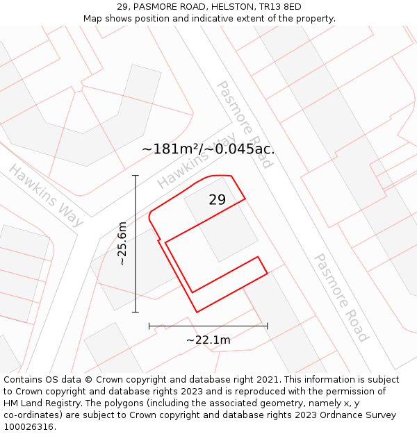 29, PASMORE ROAD, HELSTON, TR13 8ED: Plot and title map