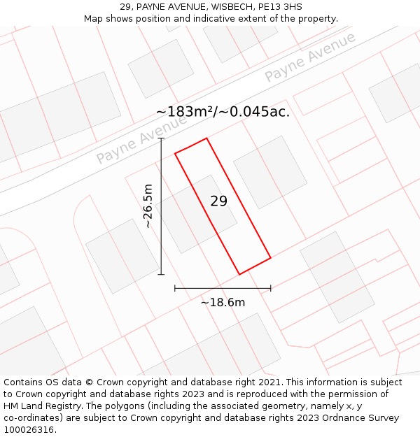 29, PAYNE AVENUE, WISBECH, PE13 3HS: Plot and title map