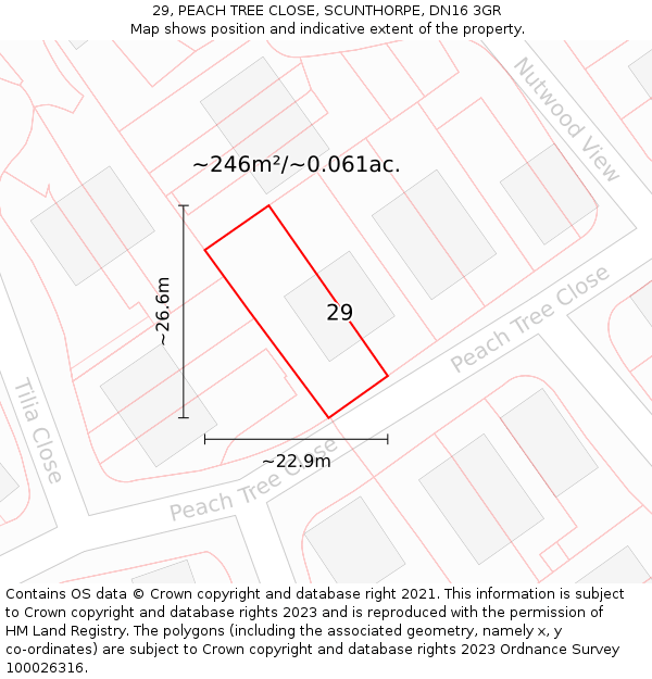 29, PEACH TREE CLOSE, SCUNTHORPE, DN16 3GR: Plot and title map