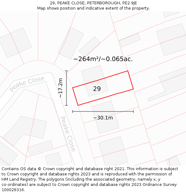 29, PEAKE CLOSE, PETERBOROUGH, PE2 9JE: Plot and title map
