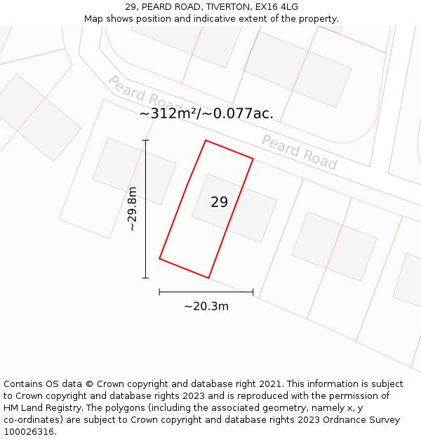 29, PEARD ROAD, TIVERTON, EX16 4LG: Plot and title map