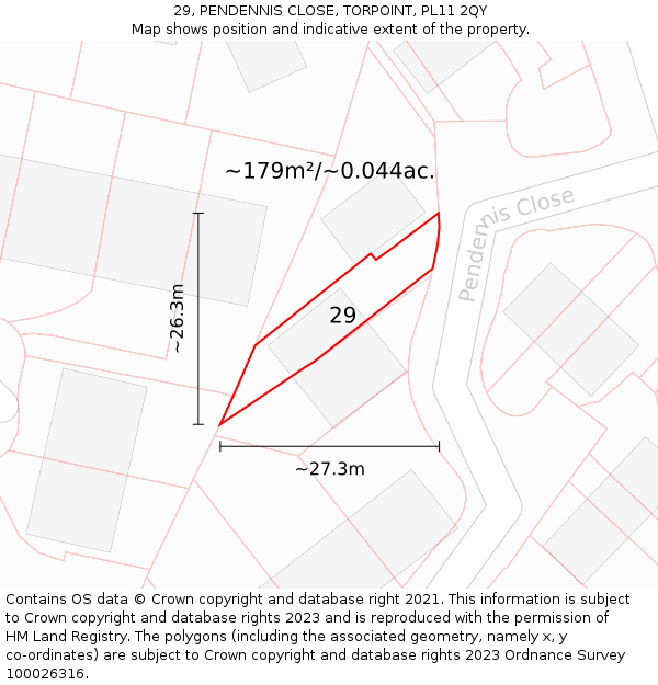 29, PENDENNIS CLOSE, TORPOINT, PL11 2QY: Plot and title map