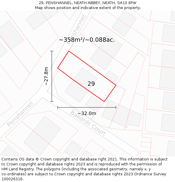 29, PENSHANNEL, NEATH ABBEY, NEATH, SA10 6PW: Plot and title map