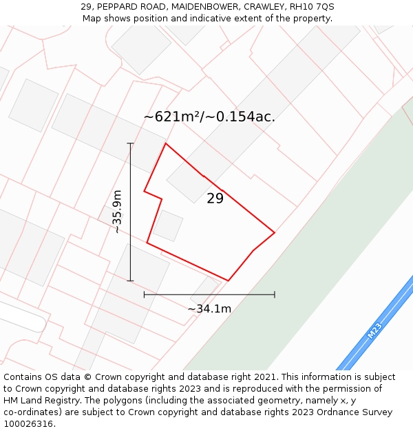 29, PEPPARD ROAD, MAIDENBOWER, CRAWLEY, RH10 7QS: Plot and title map