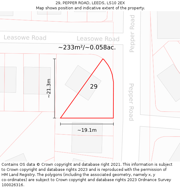 29, PEPPER ROAD, LEEDS, LS10 2EX: Plot and title map