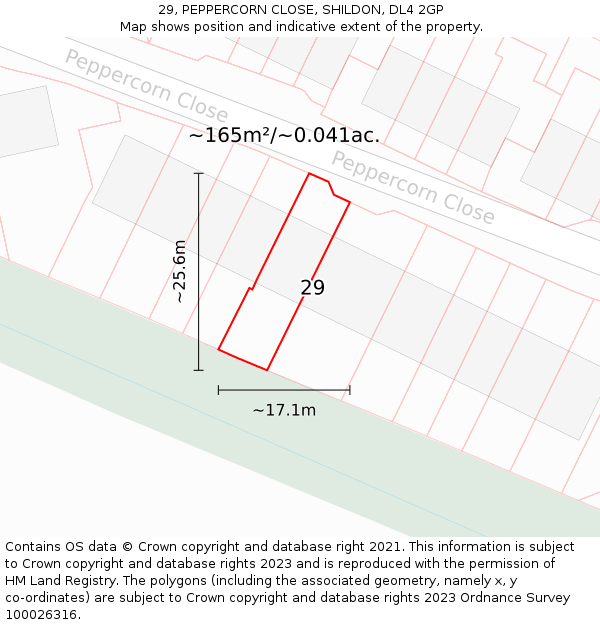 29, PEPPERCORN CLOSE, SHILDON, DL4 2GP: Plot and title map
