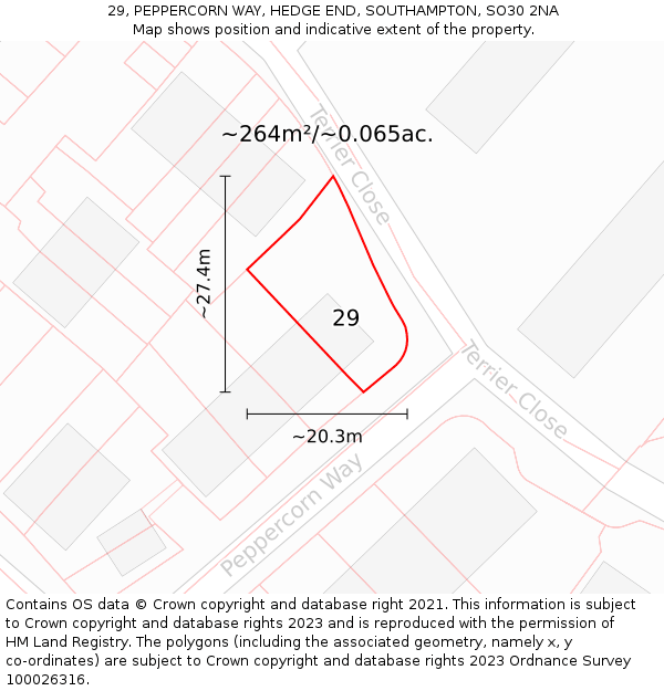 29, PEPPERCORN WAY, HEDGE END, SOUTHAMPTON, SO30 2NA: Plot and title map