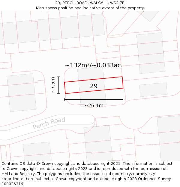 29, PERCH ROAD, WALSALL, WS2 7RJ: Plot and title map