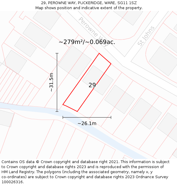 29, PEROWNE WAY, PUCKERIDGE, WARE, SG11 1SZ: Plot and title map