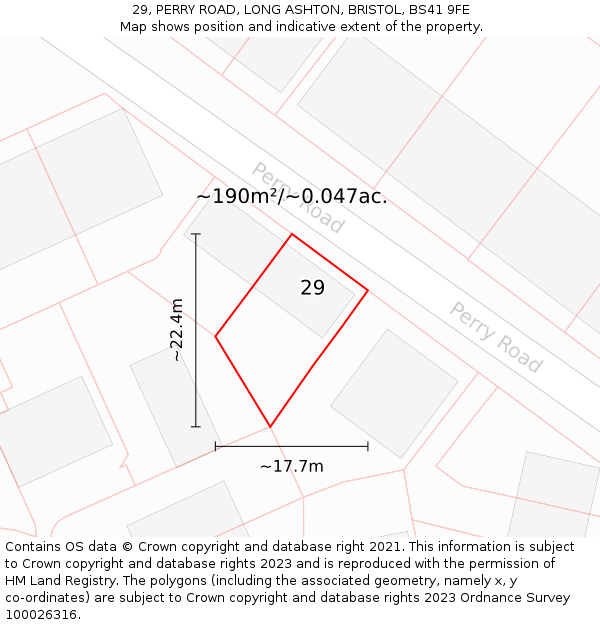 29, PERRY ROAD, LONG ASHTON, BRISTOL, BS41 9FE: Plot and title map