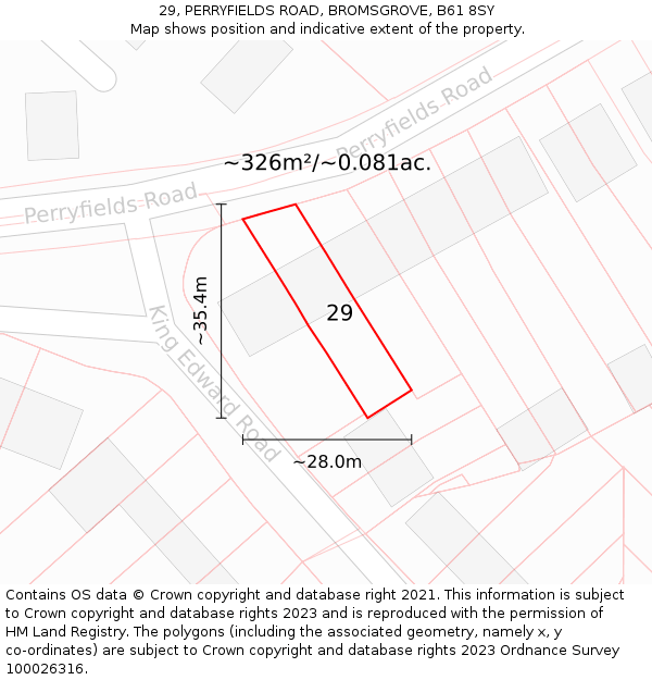 29, PERRYFIELDS ROAD, BROMSGROVE, B61 8SY: Plot and title map