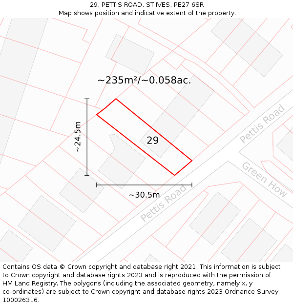 29, PETTIS ROAD, ST IVES, PE27 6SR: Plot and title map