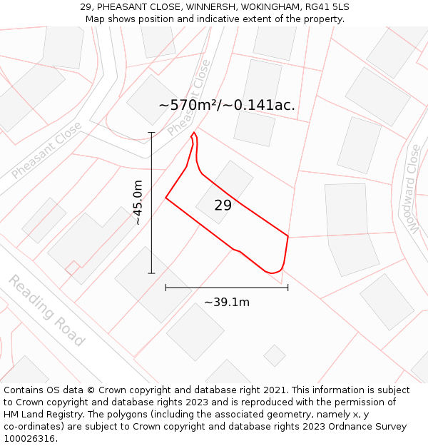 29, PHEASANT CLOSE, WINNERSH, WOKINGHAM, RG41 5LS: Plot and title map