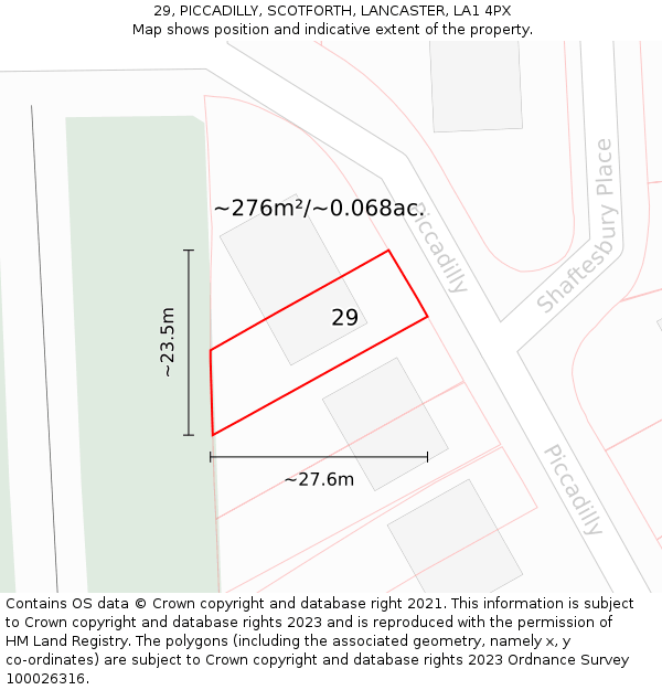 29, PICCADILLY, SCOTFORTH, LANCASTER, LA1 4PX: Plot and title map