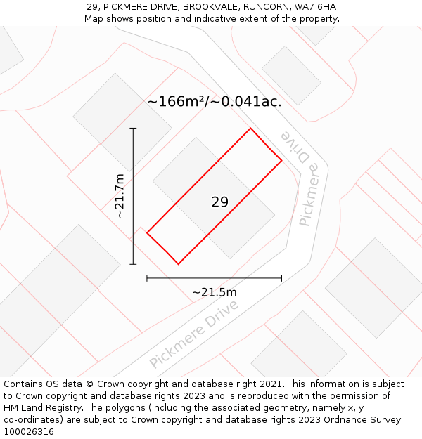 29, PICKMERE DRIVE, BROOKVALE, RUNCORN, WA7 6HA: Plot and title map