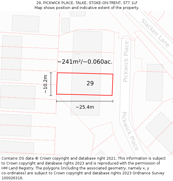 29, PICKWICK PLACE, TALKE, STOKE-ON-TRENT, ST7 1LF: Plot and title map