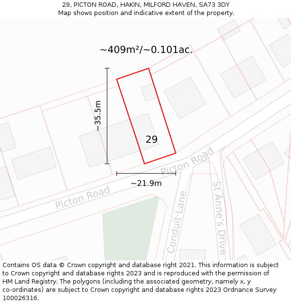 29, PICTON ROAD, HAKIN, MILFORD HAVEN, SA73 3DY: Plot and title map