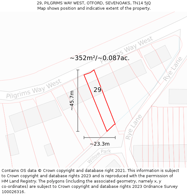 29, PILGRIMS WAY WEST, OTFORD, SEVENOAKS, TN14 5JQ: Plot and title map