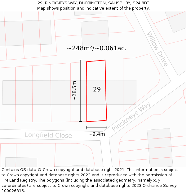 29, PINCKNEYS WAY, DURRINGTON, SALISBURY, SP4 8BT: Plot and title map