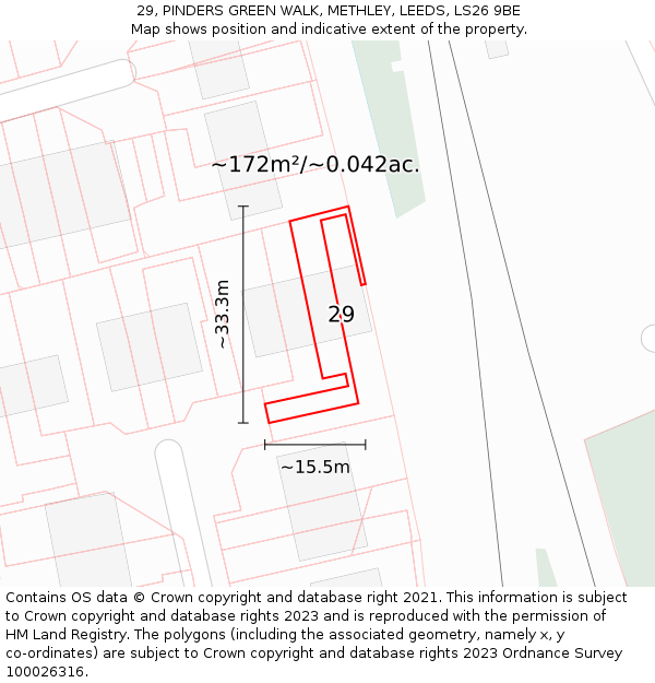 29, PINDERS GREEN WALK, METHLEY, LEEDS, LS26 9BE: Plot and title map