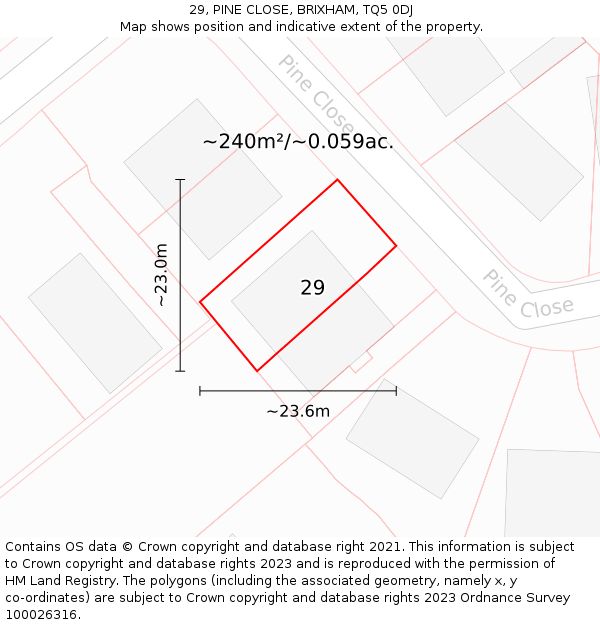 29, PINE CLOSE, BRIXHAM, TQ5 0DJ: Plot and title map