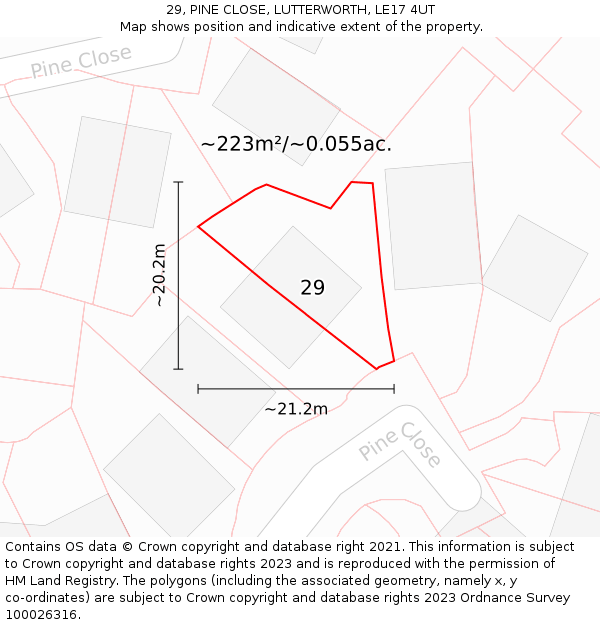 29, PINE CLOSE, LUTTERWORTH, LE17 4UT: Plot and title map