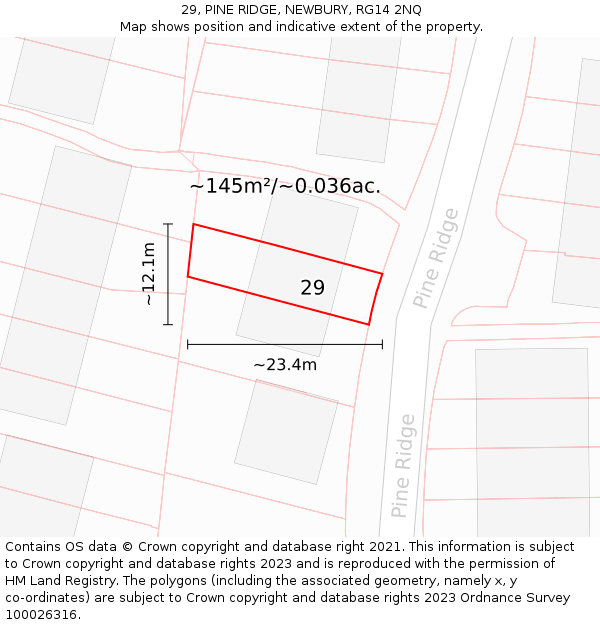 29, PINE RIDGE, NEWBURY, RG14 2NQ: Plot and title map