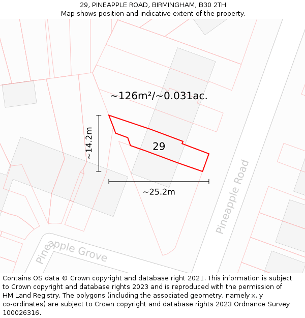 29, PINEAPPLE ROAD, BIRMINGHAM, B30 2TH: Plot and title map